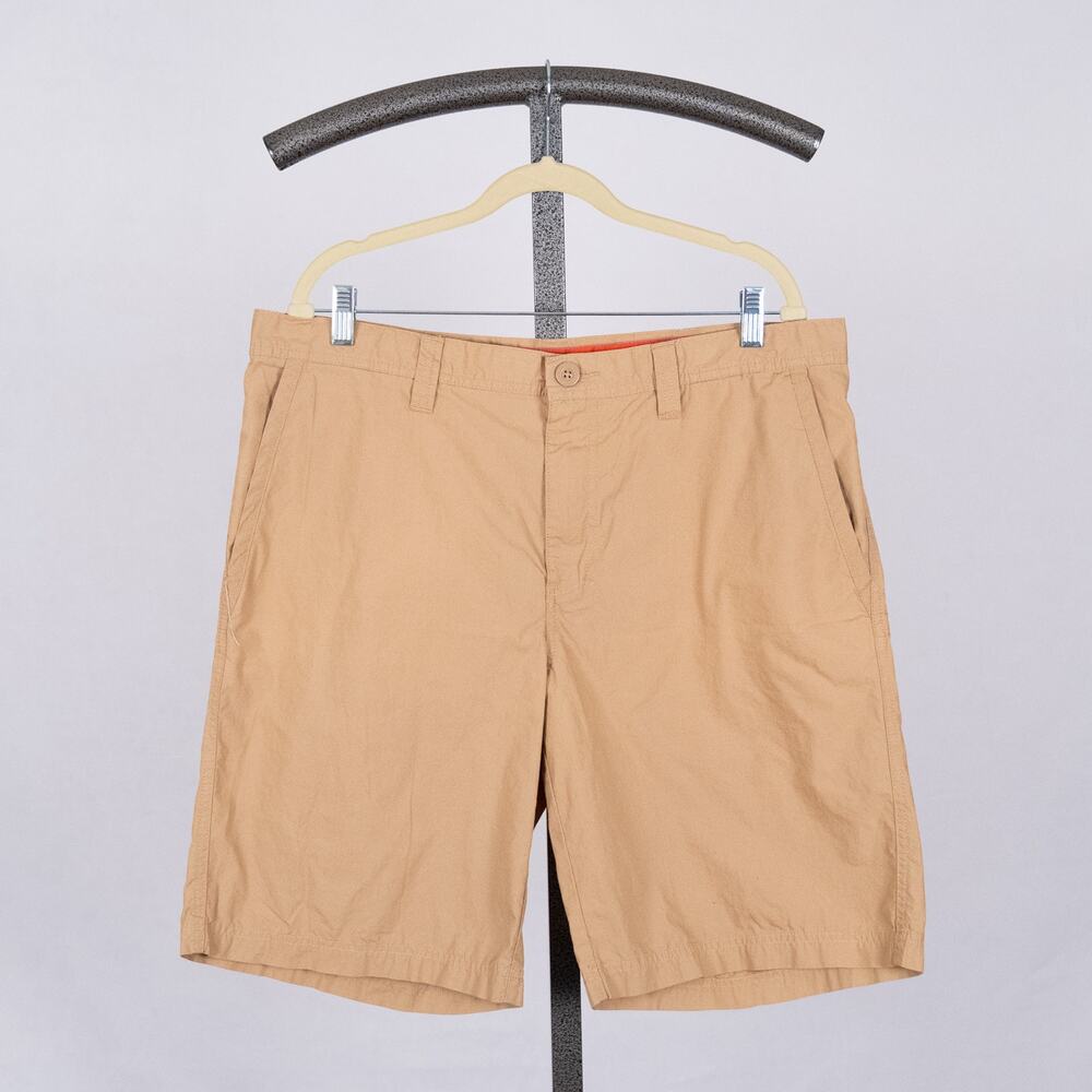 Men's Columbia Shorts Size 38 x 10" Inseam Tan Flat Front Pockets Cotton